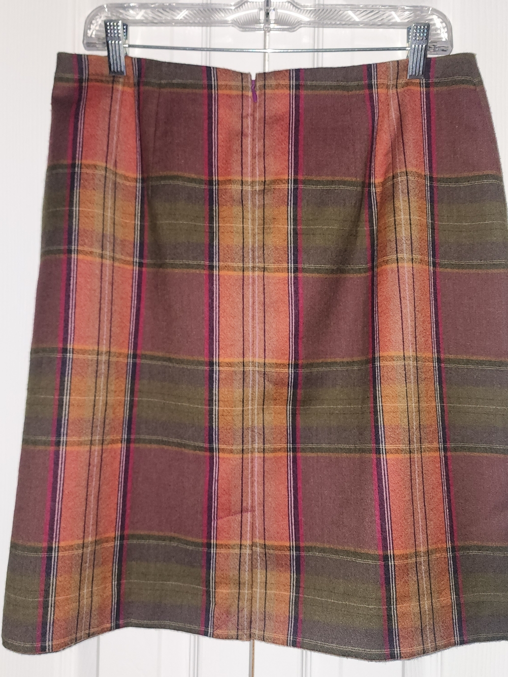 Chadwicks Olive, Rust, Brown Plaid Skirt 100% Wool - Picture 5 of 8